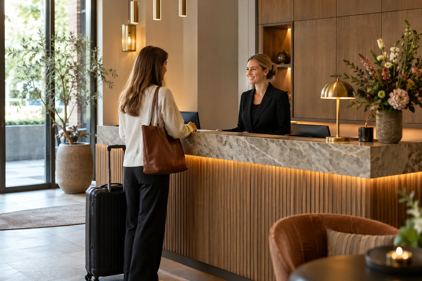 Ontvangst bij een hotelbalie