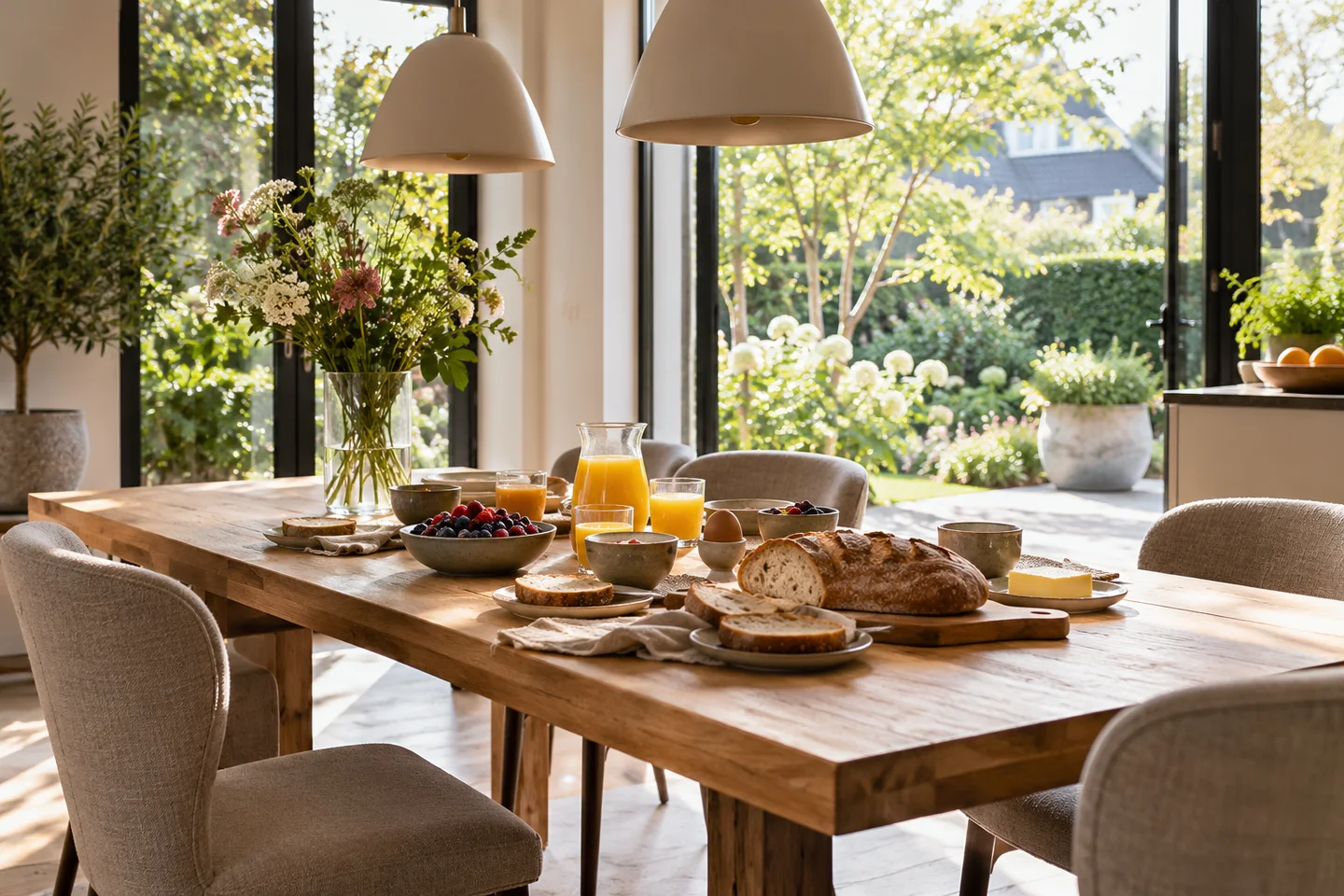 Ontbijttafel met brood en fruit