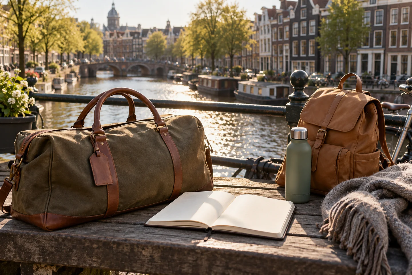 Reistassen en een notitieboek voor vertrek